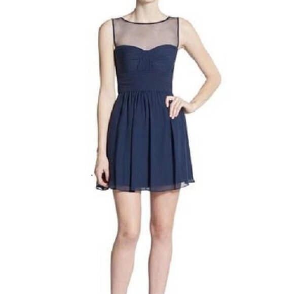 BCBG MAXAZRIA Dk. Navy 100% Silk Illusion Neckline Cocktail Dress Sz-10 NWT $338 - Picture 5 of 5